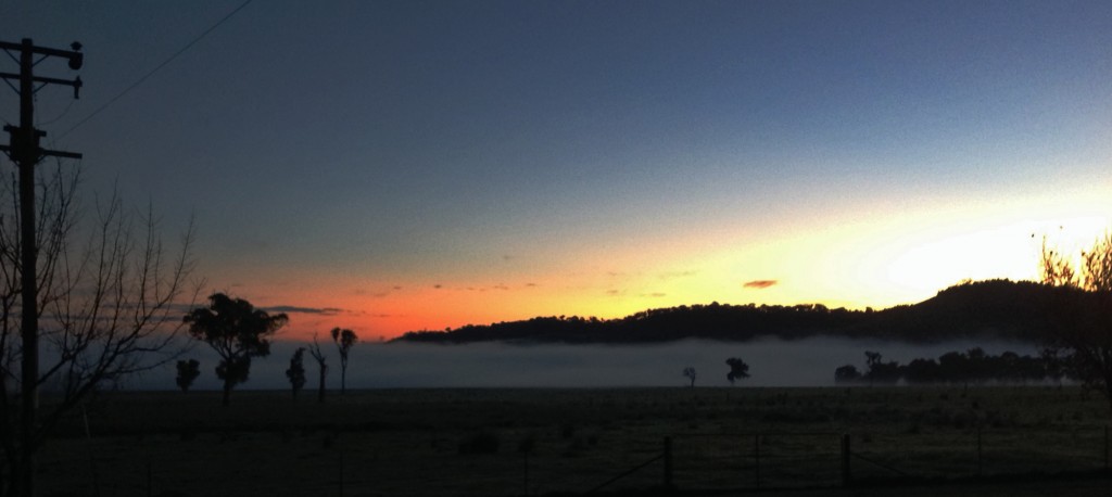 Sam's sunrise - with a blanket of fog over the farm