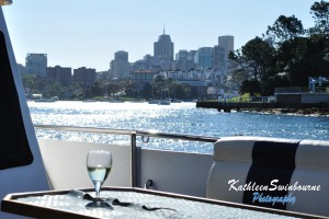 Drinking wine while cruising the harbour