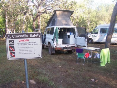 Doc thought it would be funny to park next to the "DANGER - CROCODILES" sign