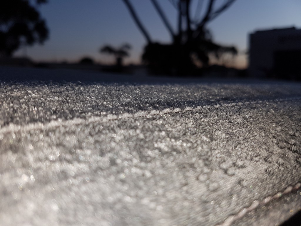 Ice crystals on the roof of the car