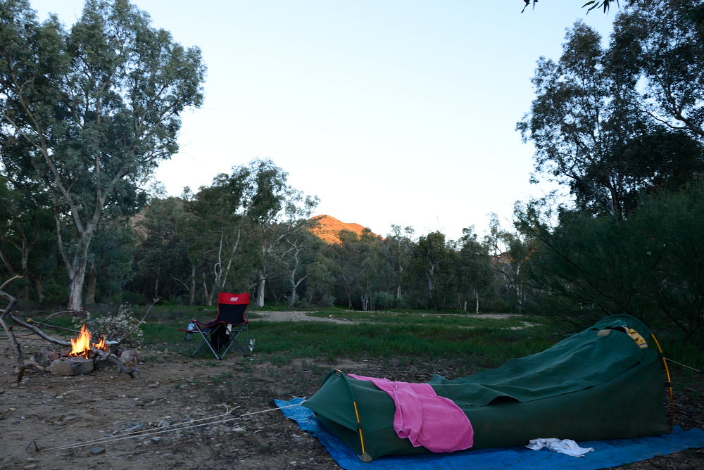 My campsite at Arkaroola with the campfire and my swag